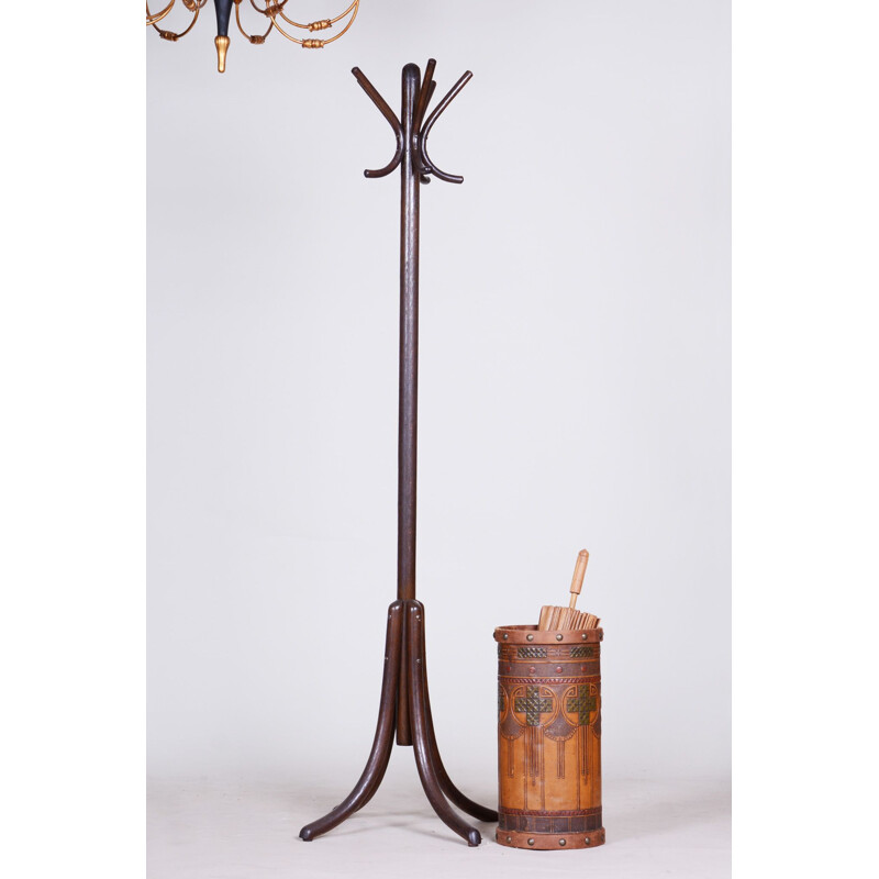 Vintage art deco wooden umbrella stand, Czechoslovakia 1930