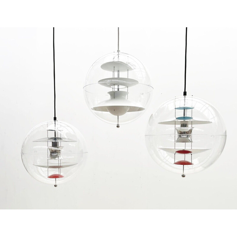 Set of 3 vintage Verpan glass globe pendant lamps by Verner Panton, Italy 1970