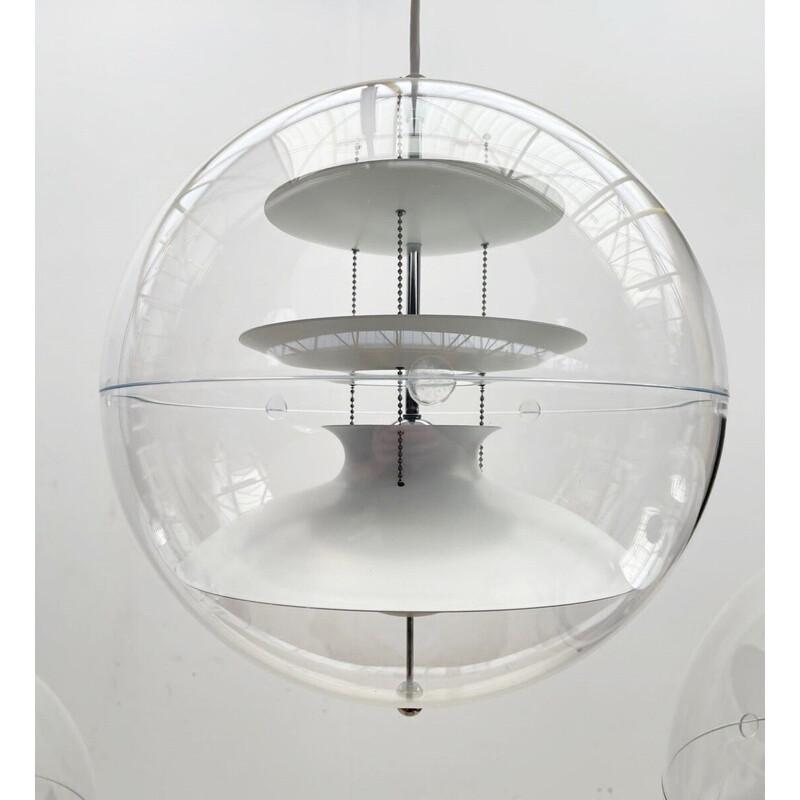 Set van 3 vintage Verpan glazen bol hanglampen van Verner Panton, Italië 1970