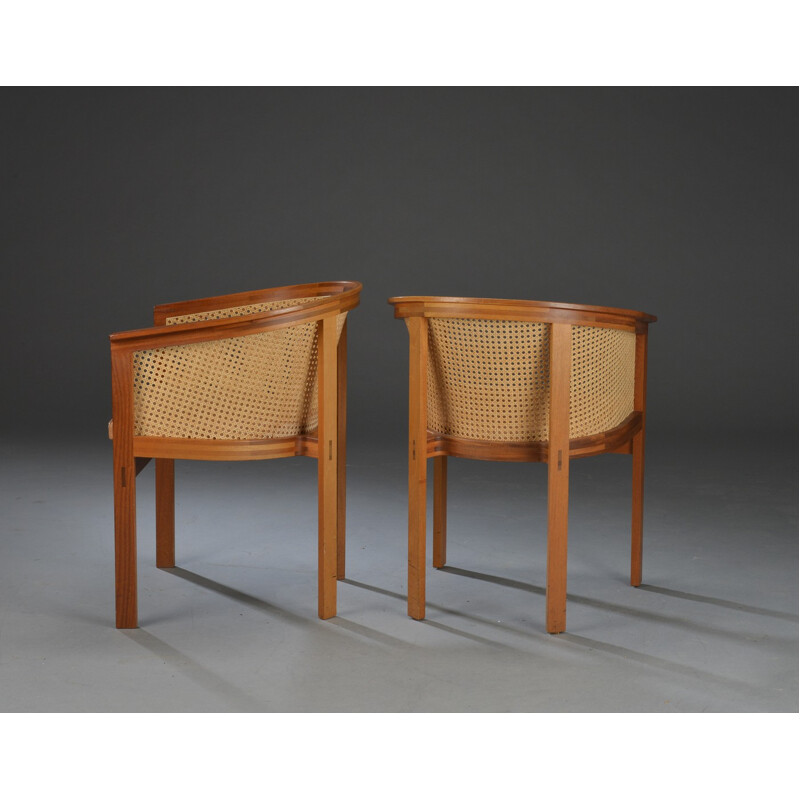 Pair of "King Series" armchairs in mahogany and brown leather, Rud THYGESEN & Johnny SORENSEN - 1980s