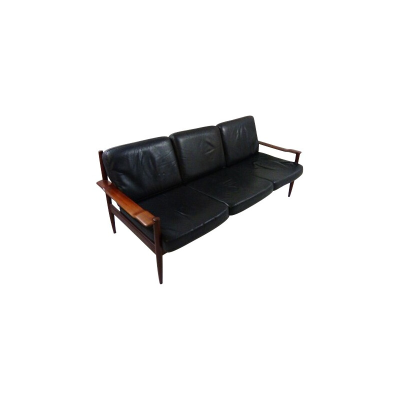 Scandinavian sofa in rosewood and leather - 1960s