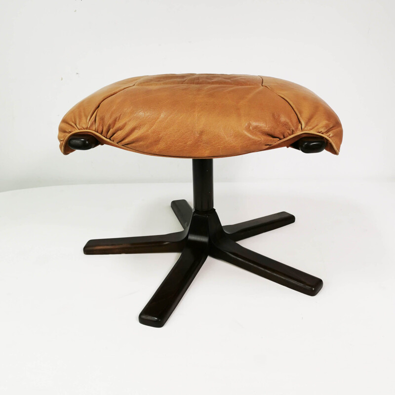 Vintage pouffe de couro por Gote Mobler Nassjo, Suécia 1970