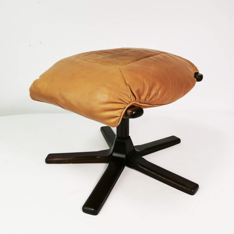 Vintage pouffe de couro por Gote Mobler Nassjo, Suécia 1970