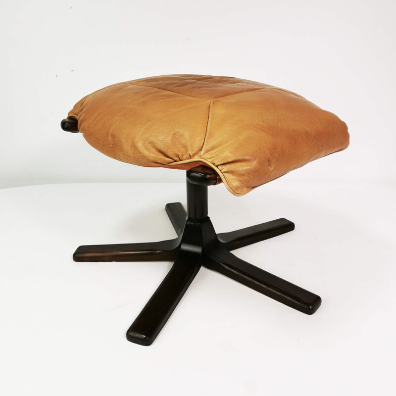 Vintage pouffe de couro por Gote Mobler Nassjo, Suécia 1970