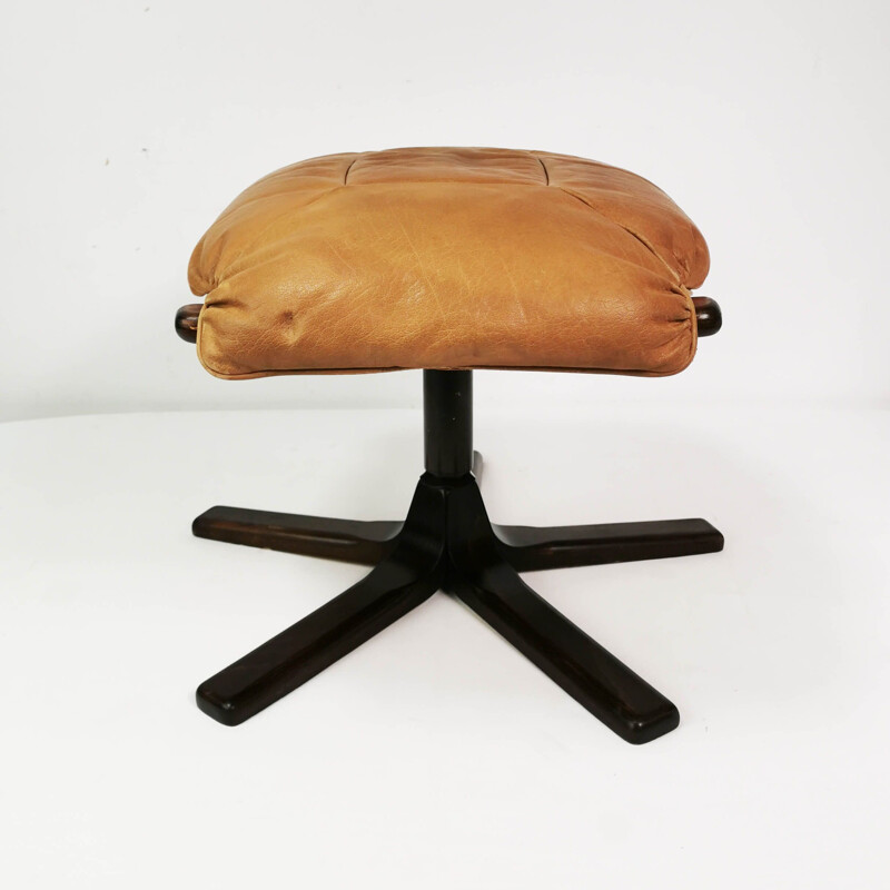 Vintage leather pouffe by Gote Mobler Nassjo, Sweden 1970s