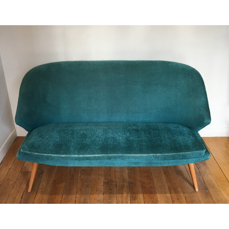 2 seater sofa in blue velvet - 1960s