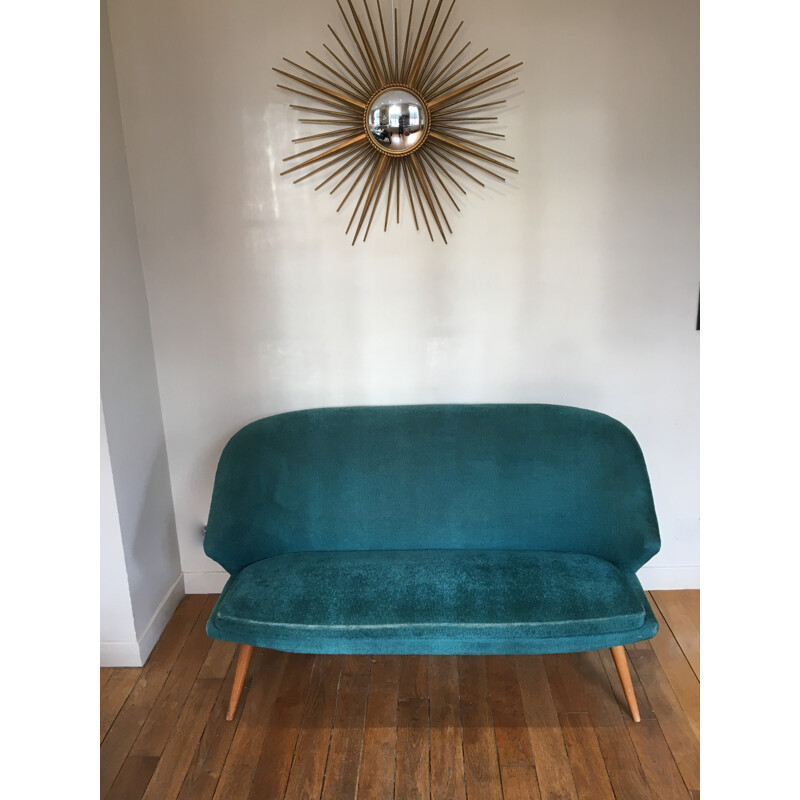 2 seater sofa in blue velvet - 1960s