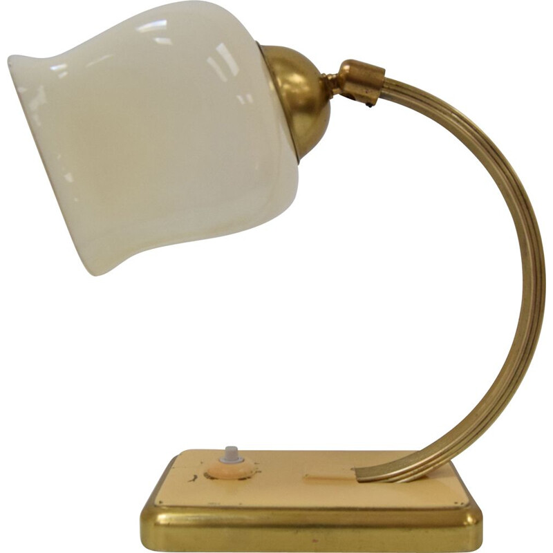 Art Deco glass and brass table lamp, Czechoslovakia 1930