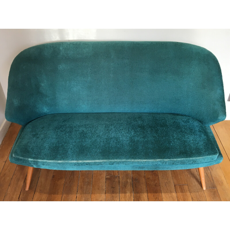 2 seater sofa in blue velvet - 1960s