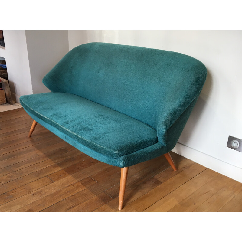 2 seater sofa in blue velvet - 1960s