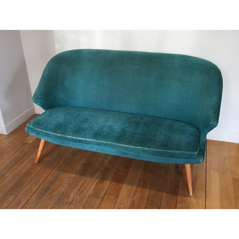 2 seater sofa in blue velvet - 1960s