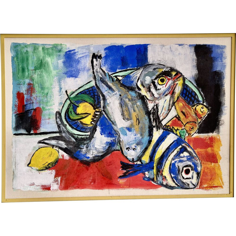 Vintage gouache Fish decoration, 1950