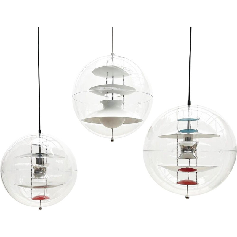 Set of 3 vintage Verpan glass globe pendant lamps by Verner Panton, Italy 1970