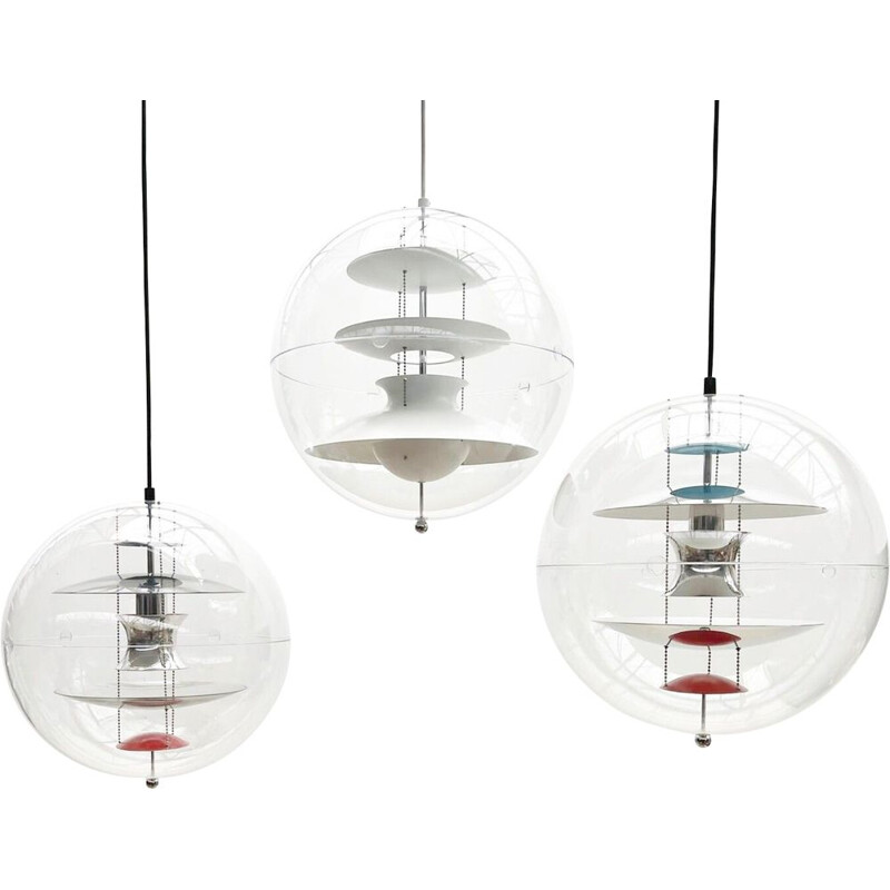Set van 3 vintage Verpan glazen bol hanglampen van Verner Panton, Italië 1970