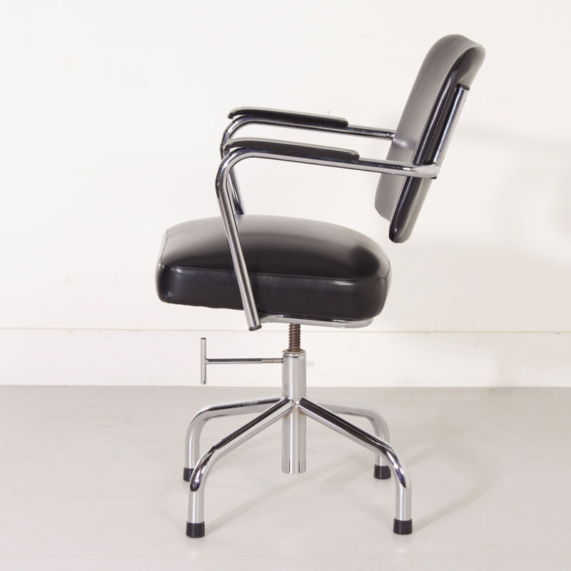 Vintage black office chair with leatherette upholstery by Fana, 1950