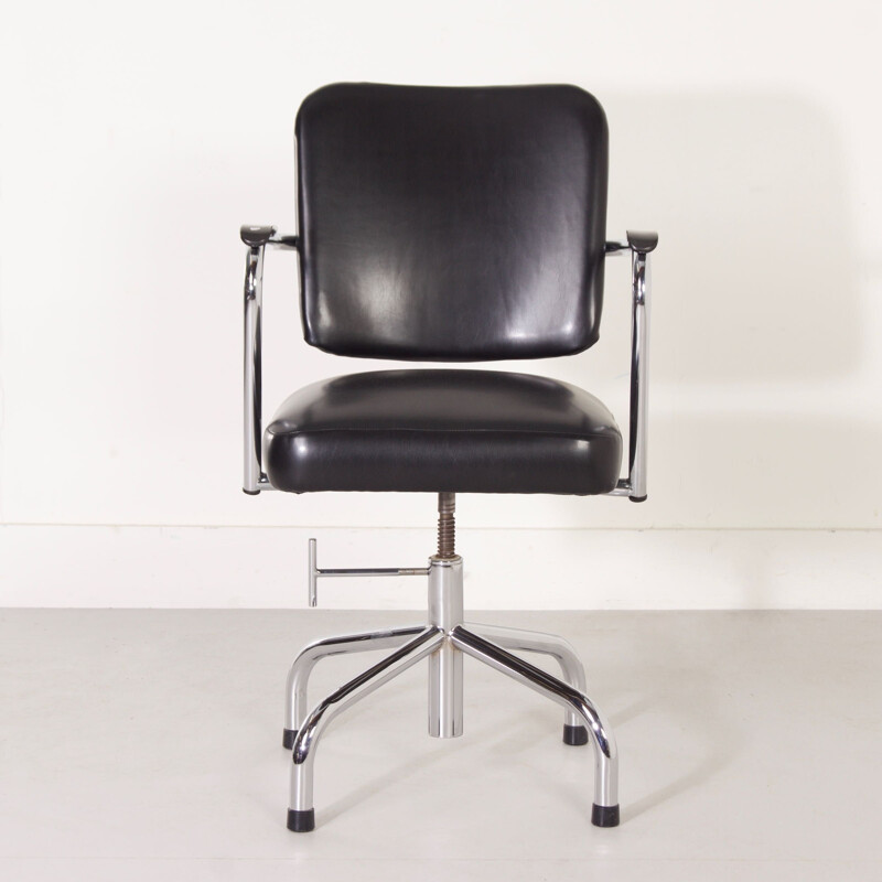 Vintage black office chair with leatherette upholstery by Fana, 1950
