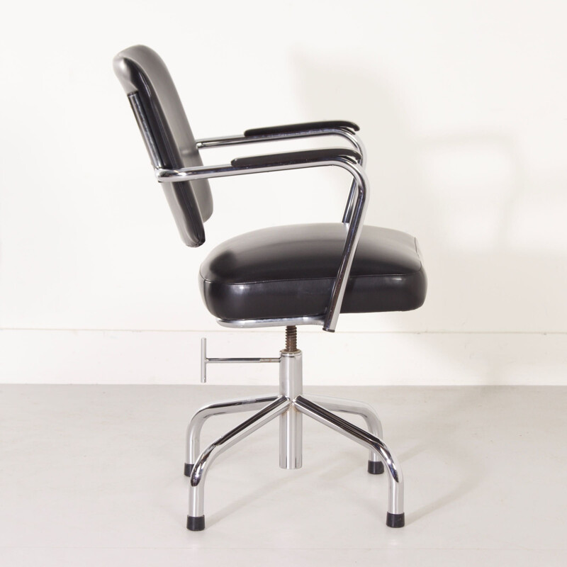 Vintage black office chair with leatherette upholstery by Fana, 1950