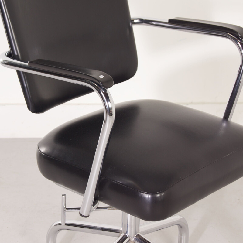 Vintage black office chair with leatherette upholstery by Fana, 1950