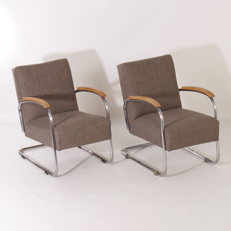 Paar vintage Bauhaus fauteuils van W.H. Gispen voor Gispen, 1950