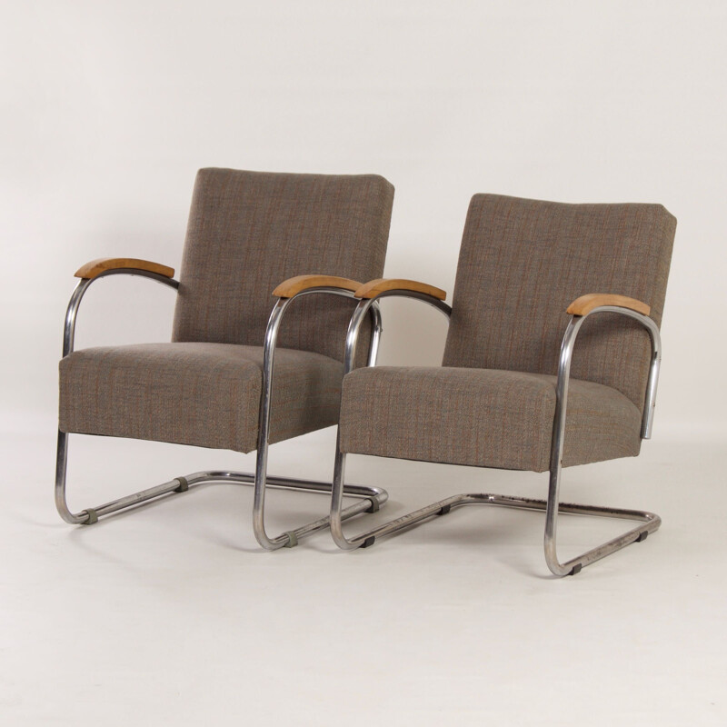 Pair of vintage Bauhaus armchairs by W.H. Gispen for Gispen, 1950s