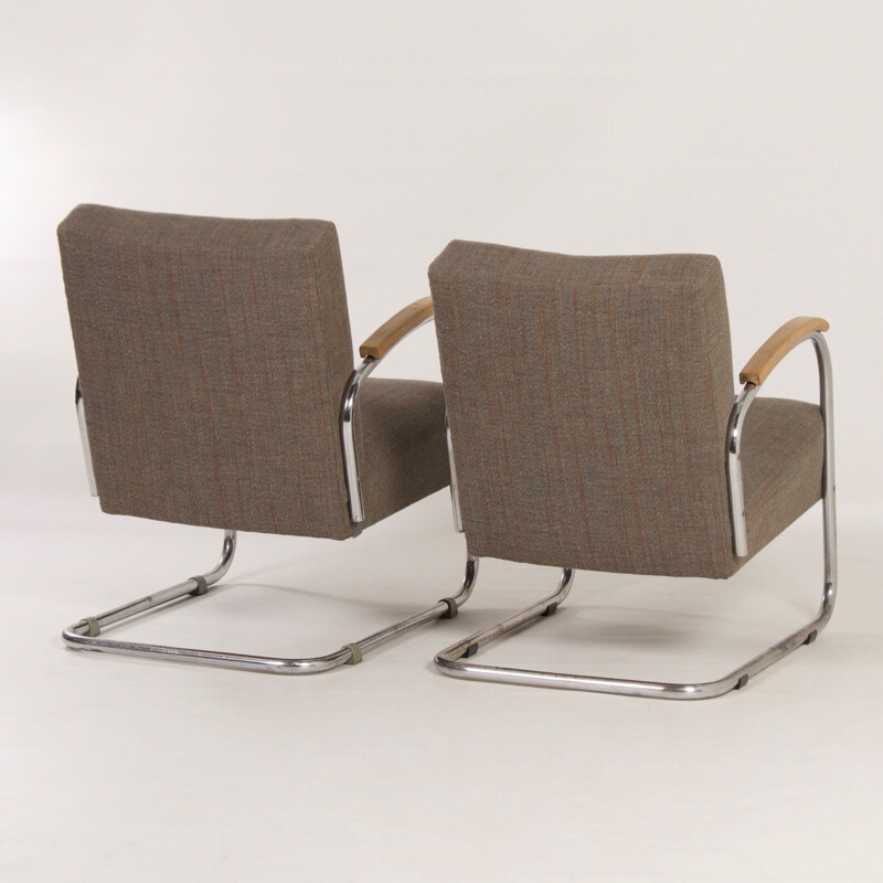 Paar vintage Bauhaus fauteuils van W.H. Gispen voor Gispen, 1950