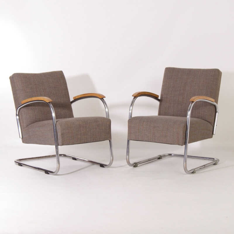 Pair of vintage Bauhaus armchairs by W.H. Gispen for Gispen, 1950s