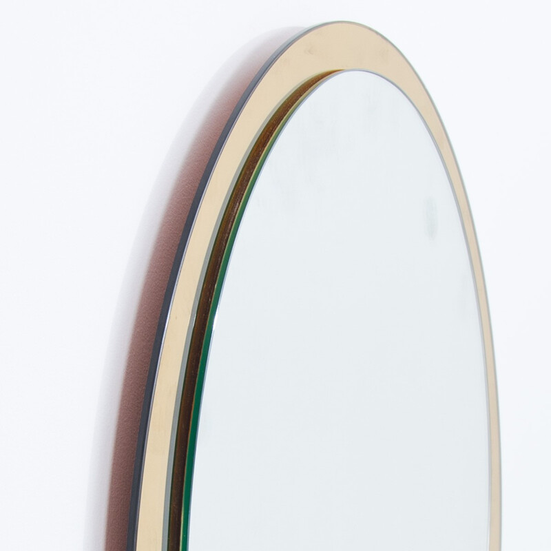 Round Italian mirror in golden glass - 1960s