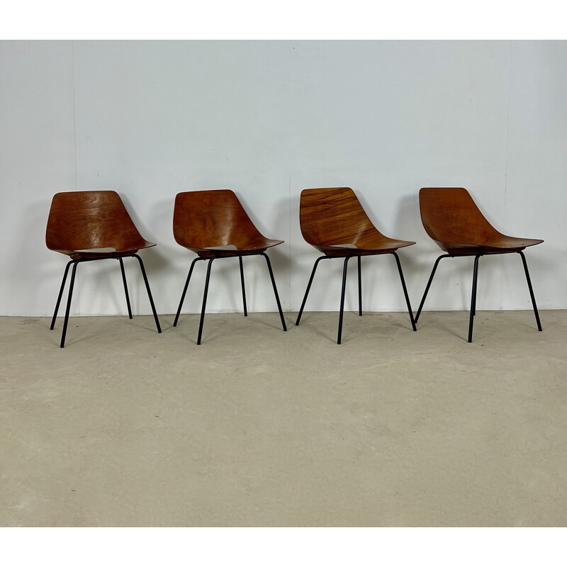 Set of 4 vintage Tonneau chairs by Pierre Guariche for Steiner, 1950s