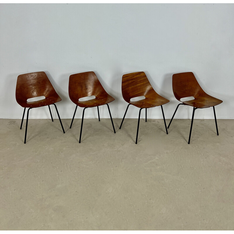 Set of 4 vintage Tonneau chairs by Pierre Guariche for Steiner, 1950s