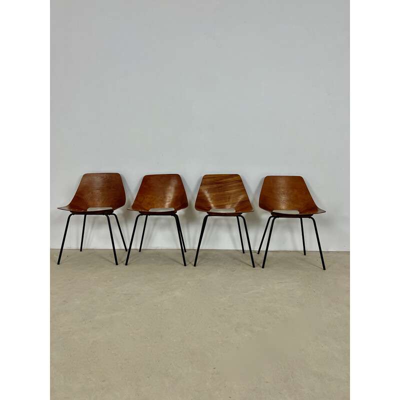 Ensemble de 4 chaises Tonneau vintage par Pierre Guariche pour Steiner, 1950