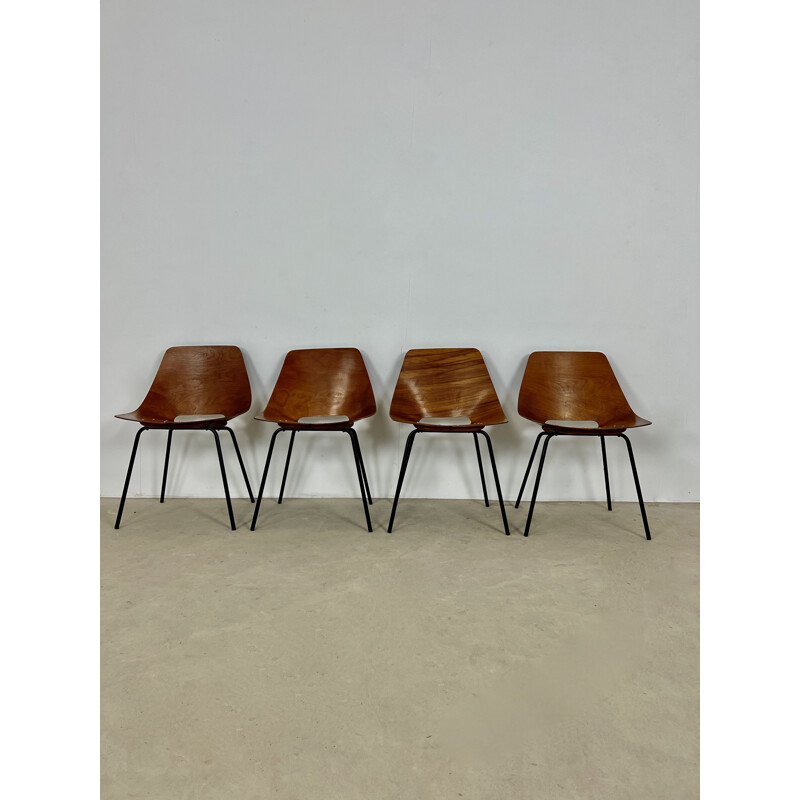 Set of 4 vintage Tonneau chairs by Pierre Guariche for Steiner, 1950s