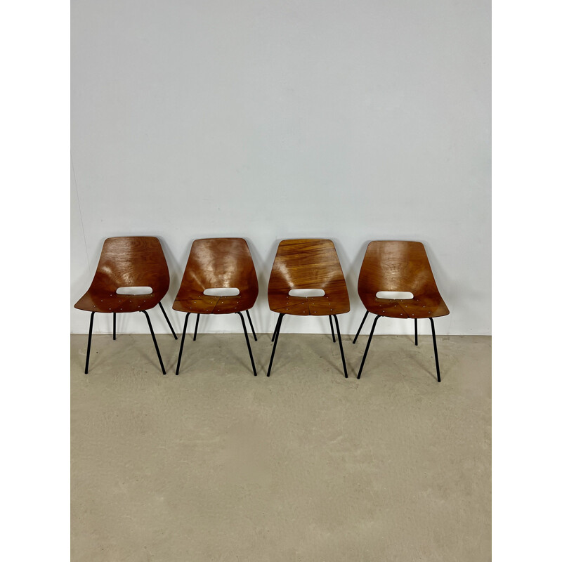 Set of 4 vintage Tonneau chairs by Pierre Guariche for Steiner, 1950s