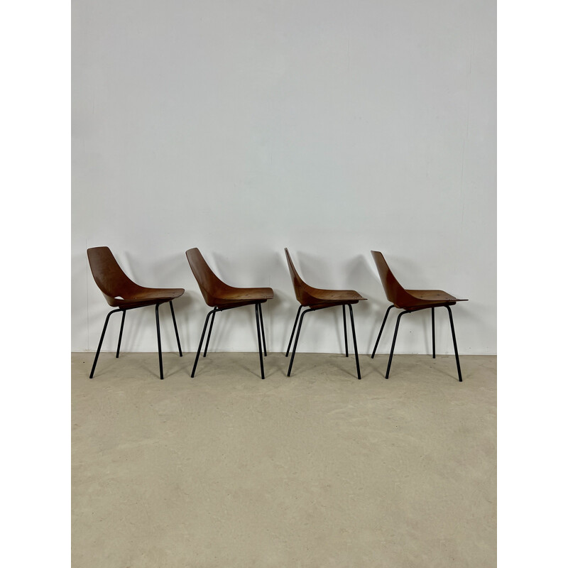 Set of 4 vintage Tonneau chairs by Pierre Guariche for Steiner, 1950s