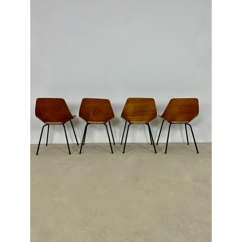 Set of 4 vintage Tonneau chairs by Pierre Guariche for Steiner, 1950s