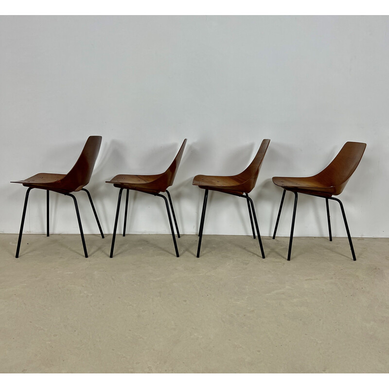 Ensemble de 4 chaises Tonneau vintage par Pierre Guariche pour Steiner, 1950
