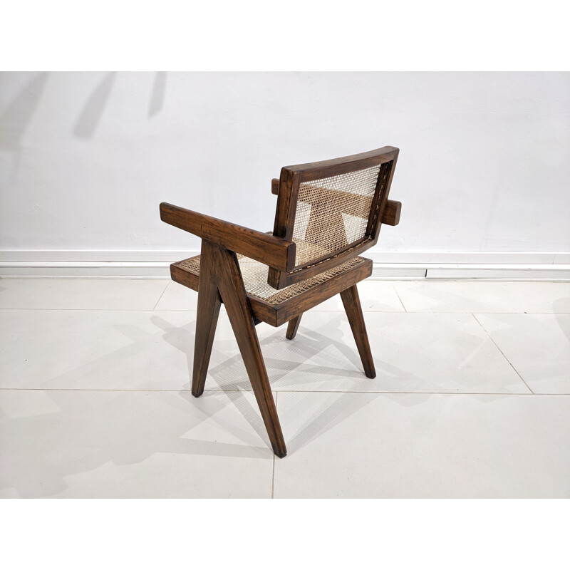 Vintage "Office" chair in teak and cane by Pierre Jeanneret, 1955-1956