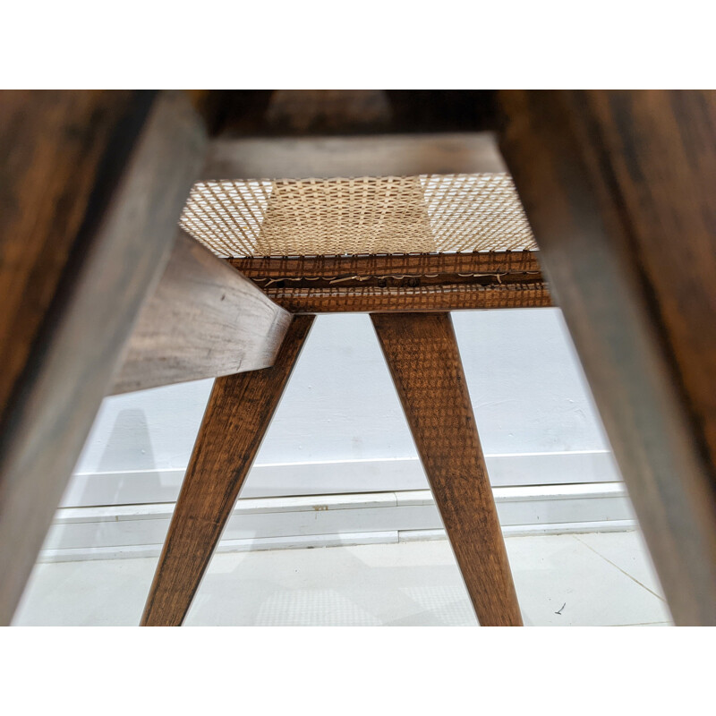 Vintage "Office" chair in teak and cane by Pierre Jeanneret, 1955-1956