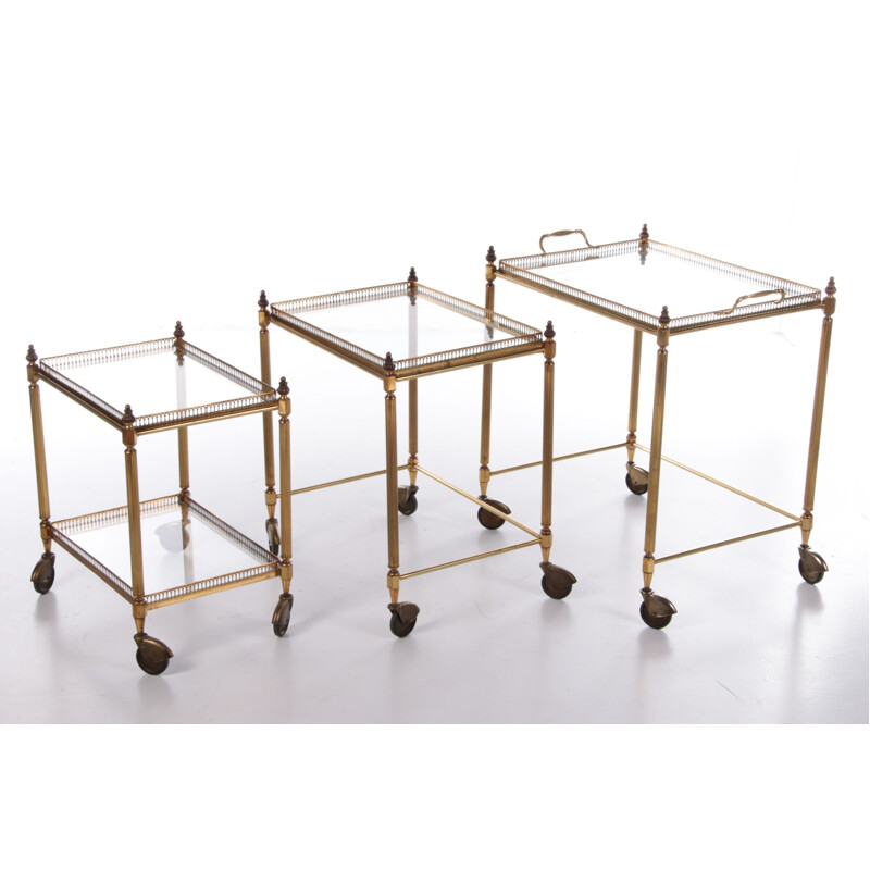 Set of 3 vintage brass carts, France 1950