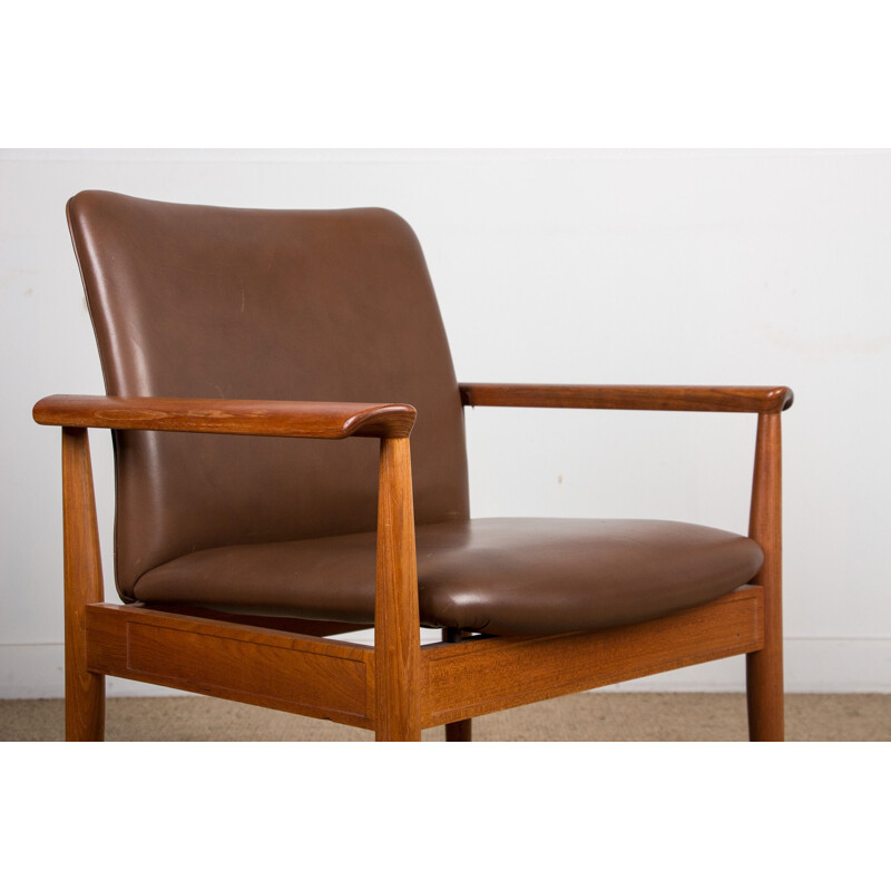 Vintage Danish teak and leather armchair model 209 "Diplomat" by Finn Juhl for Cado