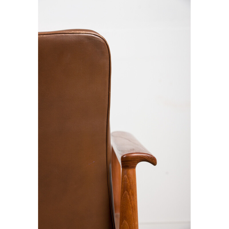 Vintage Danish teak and leather armchair model 209 "Diplomat" by Finn Juhl for Cado