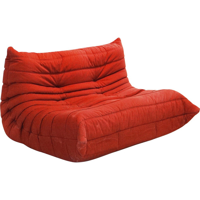 Ligne Roset "Togo" 2-seater low chair in red fabric - 1970s