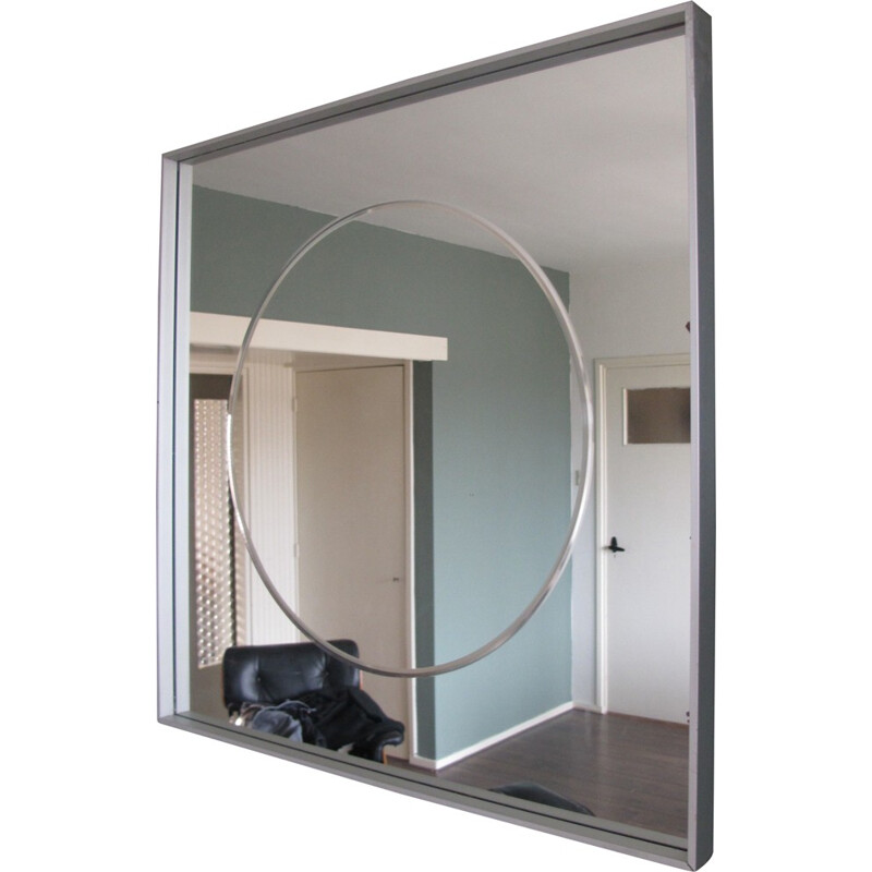 Vintage square mirror in aluminum and glass, 1980