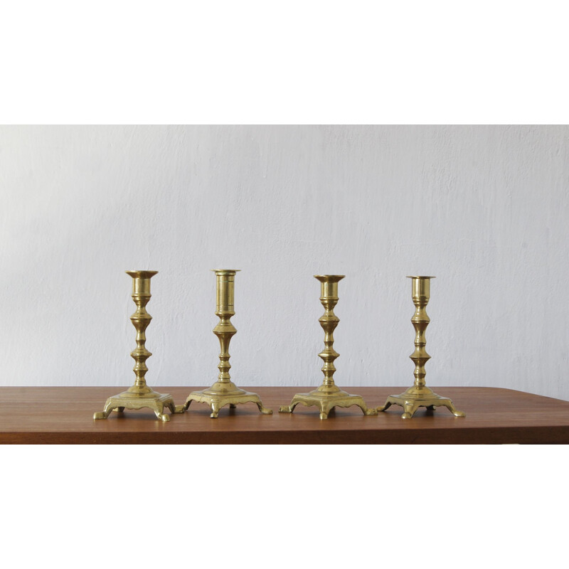 Set of 4 vintage brass candlesticks, Denmark 1960
