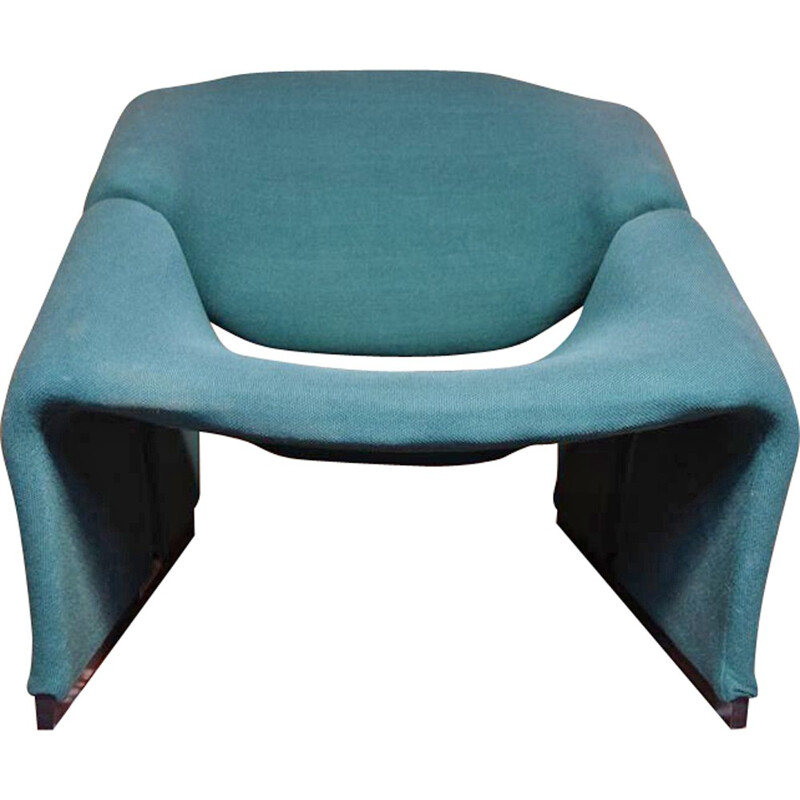 Artifort "Groovy" armchair in blue fabric and wood, Pierre PAULIN - 1960s