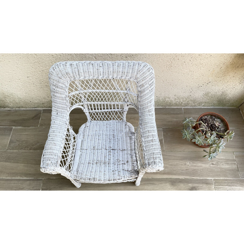 Vintage white rattan armchair, 1970-1980