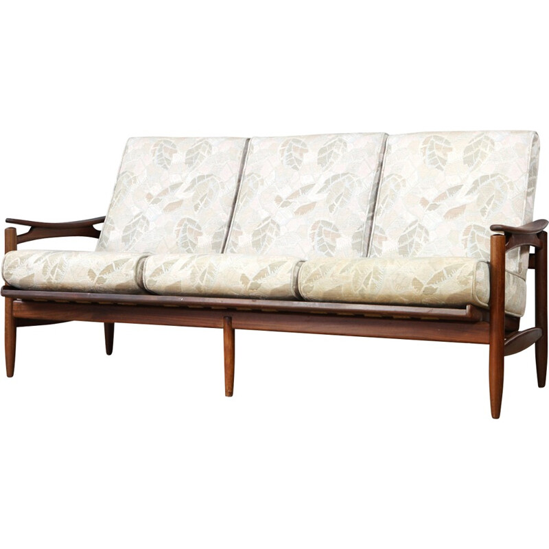 Dutch 3-seater sofa in teak and fabric - 1960s