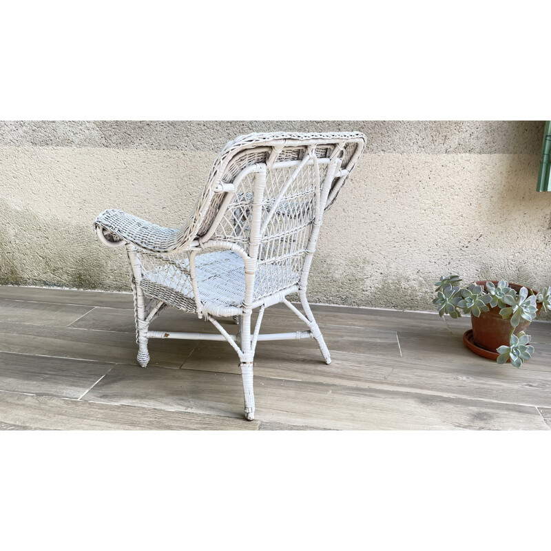 Vintage white rattan armchair, 1970-1980