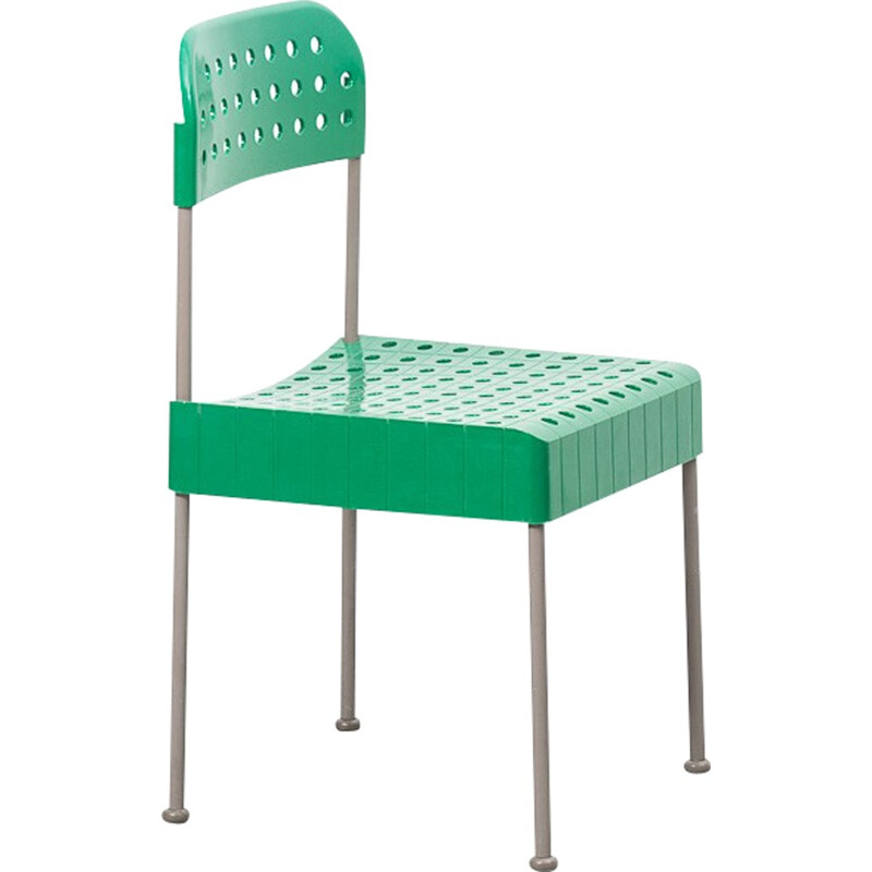 Italian Castelli chair in green plastic and metal, Enzo MARI - 1970s