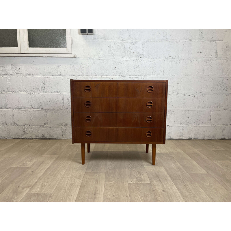 Scandinavian vintage teak chest of drawers with 4 drawers, Denmark 1960