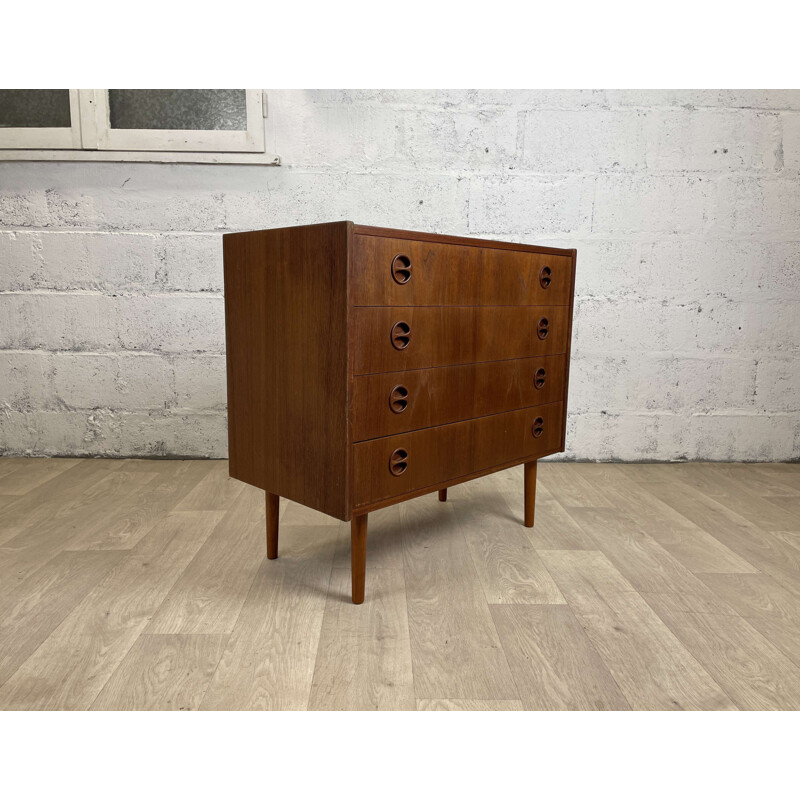 Scandinavian vintage teak chest of drawers with 4 drawers, Denmark 1960